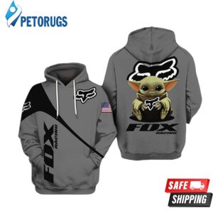 Baby Yoda Holding Fox Racing 3D Hoodie