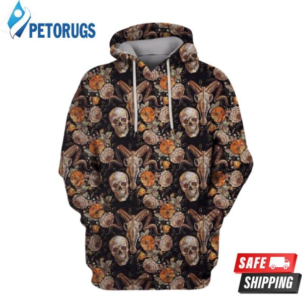 Bull Human Skull Roses 3D Hoodie