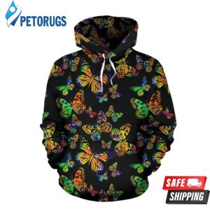 Butterfly Neon Color Pattern 3D Hoodie