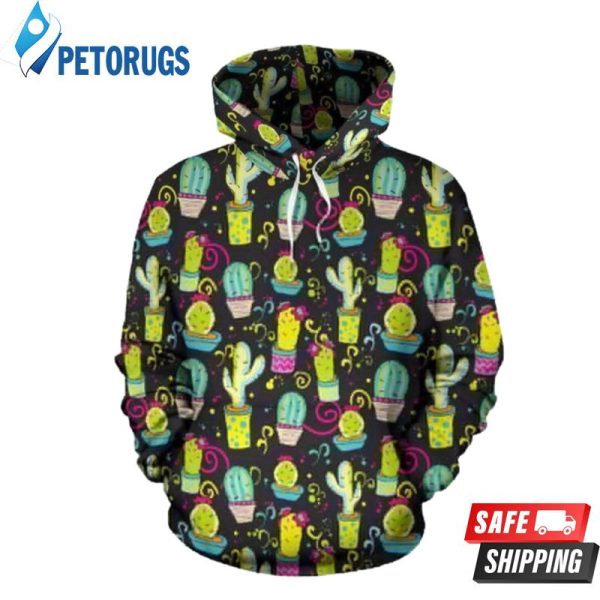 Cactus Neon Style Pattern 3D Hoodie