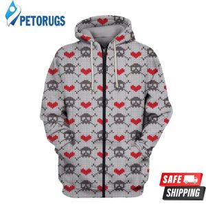 Crossbones And Hearts 3D Hoodie