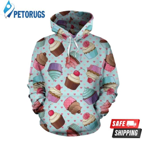 Cupcakes Fancy Heart Pattern 3D Hoodie