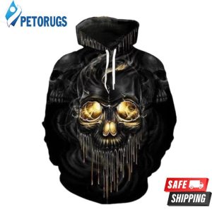 Dark Fantasy Evil Glowing Fiery Eyed Black Skull 3D Hoodie