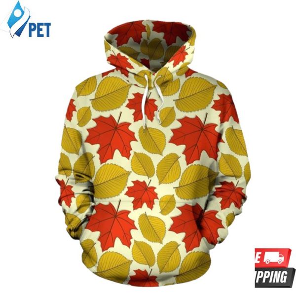 Elm Maple Leave Pattern 3D Hoodie