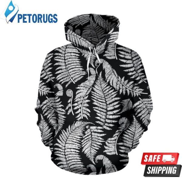 Fern Leave Black White Pattern 3D Hoodie