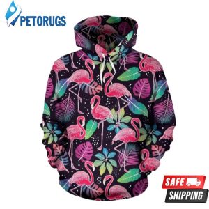 Flamingo Tropical Leaves Neon 3D Hoodie