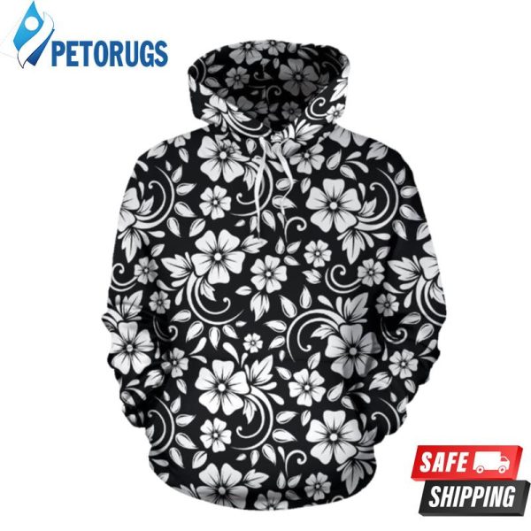 Floral Black White Themed 3D Hoodie