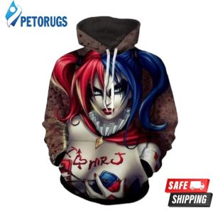 Harley Quinn I Love Mr Joker Red Tattoo 3D Hoodie