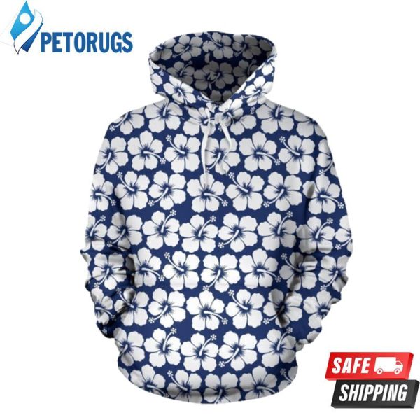 Hibiscus Blue Hawaiian Flower Pattern 3D Hoodie