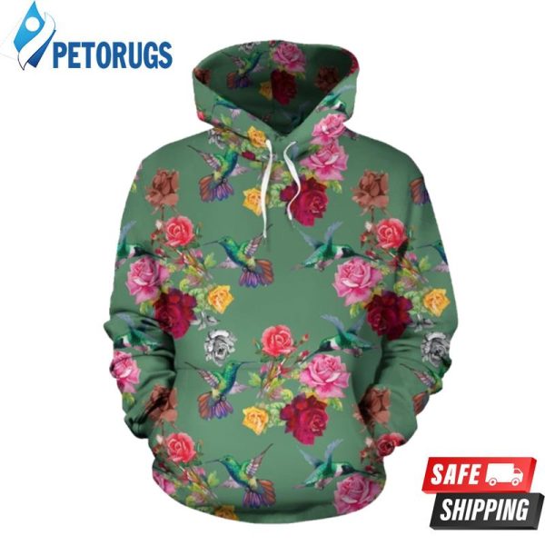 Hummingbird With Rose Themed 3D Hoodie