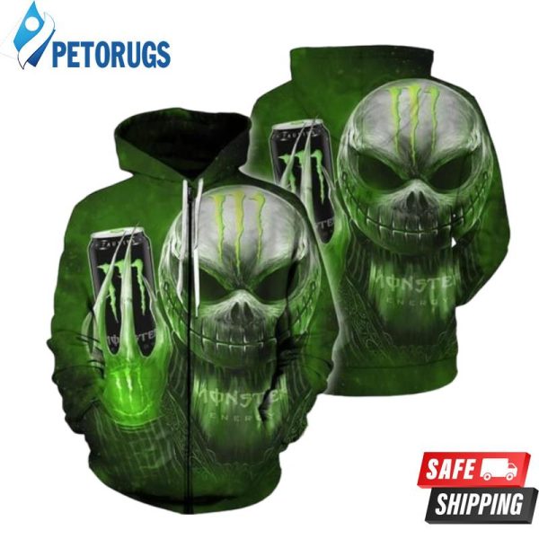 Jack Skellington Holds Green Monster Energy 3D Hoodie