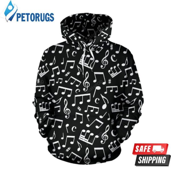 Music Note Black White Themed 3D Hoodie