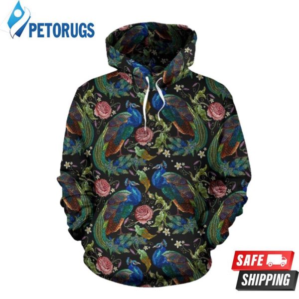 Peacock Rose Pattern 3D Hoodie