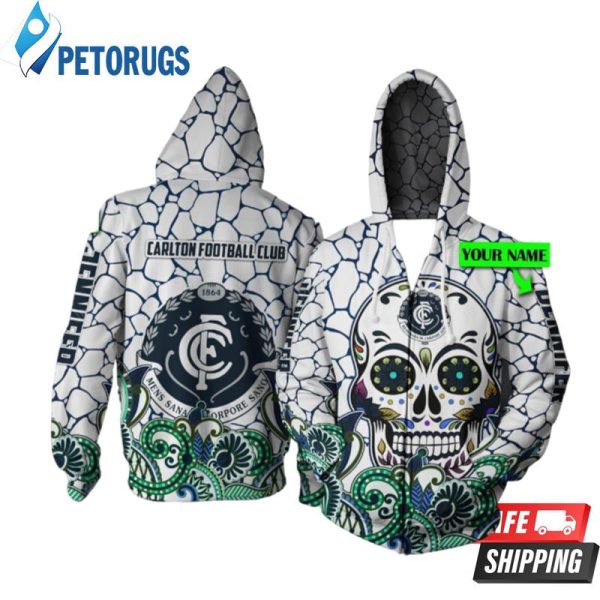 Personalized Carlton Football Club Skull Custom Name 3D Hoodie