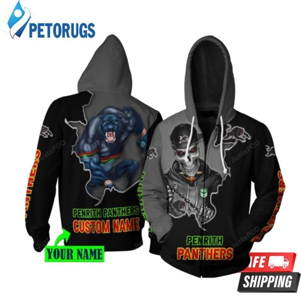 Personalized Penrith Panthers Nrl Mascot Skull Custom Name 3D Hoodie