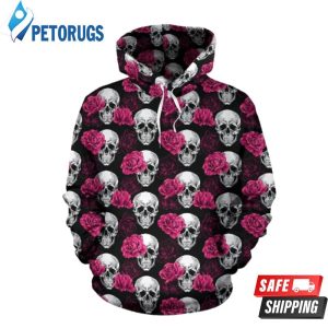 Pink Rose Skull Themed 3D Hoodie