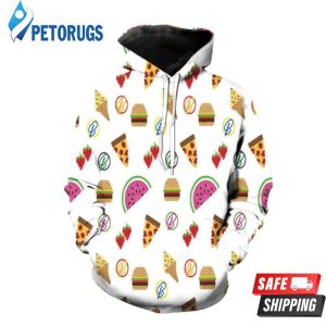 Pizza Ice Cream Watermelon Hamburgers Strawberries 3D Hoodie