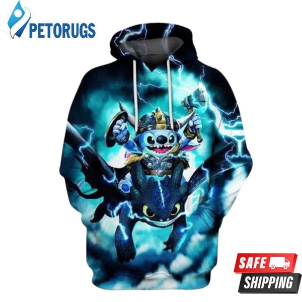 Stitch Toothless Viking Thunder 3D Hoodie