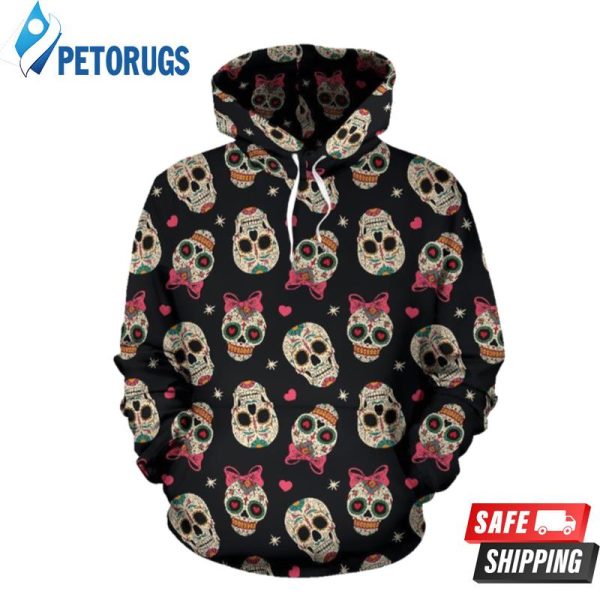 Sugar Skull Pink Bow Themed 3D Hoodie