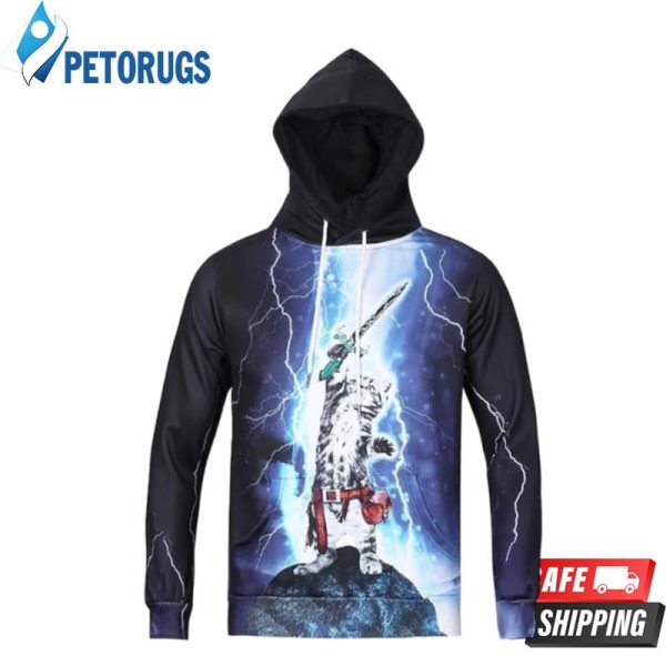 Super Cat Warrior Lighting Cat Hero Blue & Black 3D Hoodie