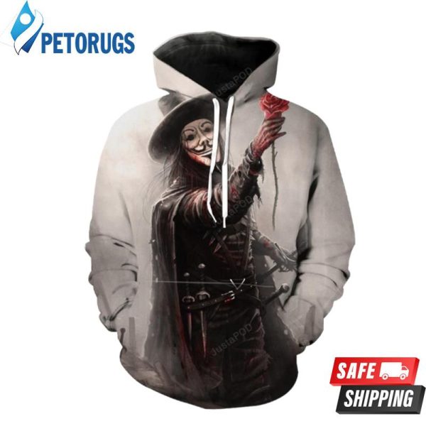 V For Vendetta V Rose 3D Hoodie