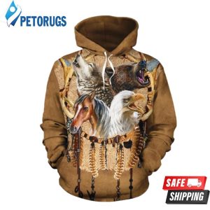 Wolf Horse Bear Eagle Brown Wolf Horse Bear Eagle 3D Hoodie