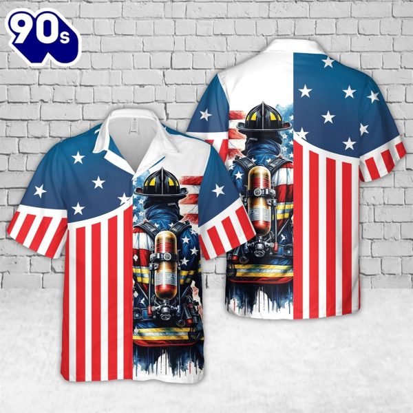 4th July Happy Independence Day US Flag Firefighter Flag Hawaiian Shirt