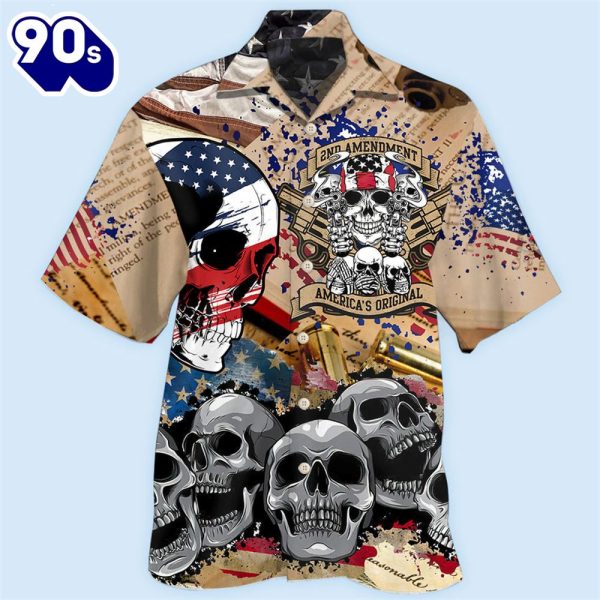 4th Of July America 2nd Amendment Skull Aloha Button Up Hawaiian Shirt