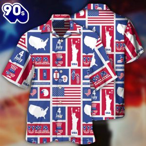 4th Of July America Independence Day Happy America Aloha Button Up Hawaiian Shirt