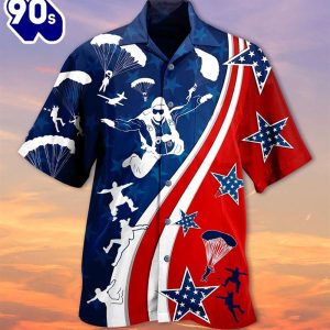 4th Of July America Parachute Jump Cool Aloha Button Up Hawaiian Shirt