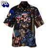 4th Of July America Skull Pride Cool Style Aloha Button Up Hawaiian Shirt