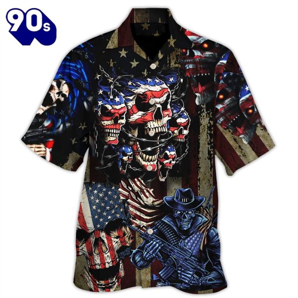 4th Of July America Skull Pride Cool Style Aloha Button Up Hawaiian Shirt