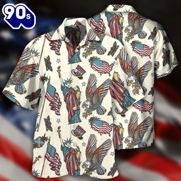 4th Of July America Symbols Basic Style Aloha Button Up Hawaiian Shirt