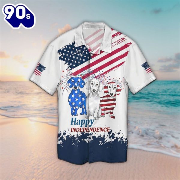 4th Of July Dachshund Dogs Happy Independence Aloha Button Up Hawaiian Shirt