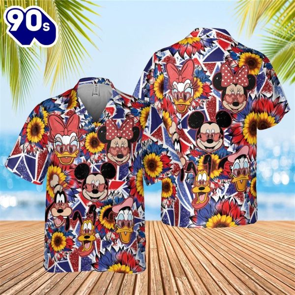 4th Of July Disney Mickey And Friends Aloha Button Up Hawaiian Shirt