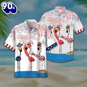 4th Of July Flamingo Button Up Summer Beach Flamingo Aloha Hawaiian Shirt