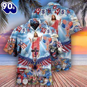 4th Of July Jesus America Patriotism Aloha Button Up Hawaiian Shirt