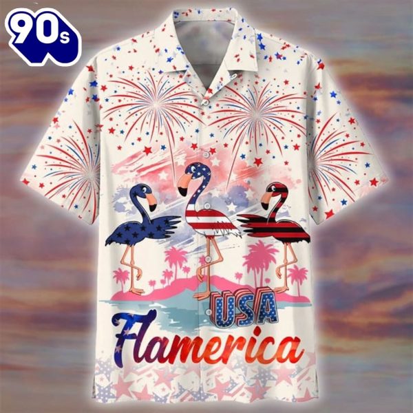 4th Of July Usa Flamerica Flamingo Button Up Summer Beach Flamingo Aloha Hawaiian Shirt