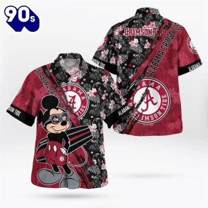 Alabama Crimson Tide Mickey Mouse Floral Short Sleeve Hawaii Shirt