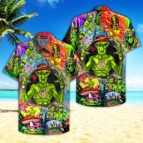 Alien Hippie Hawaiian Shirt Beachwear For Men Gifts For Young Adults