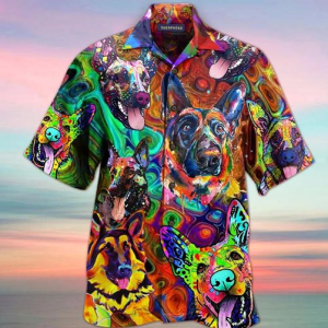 Amazing German Shepherd Colorfull Hippie Hawaiian Shirt Beachwear For Men Gifts For Young Adults