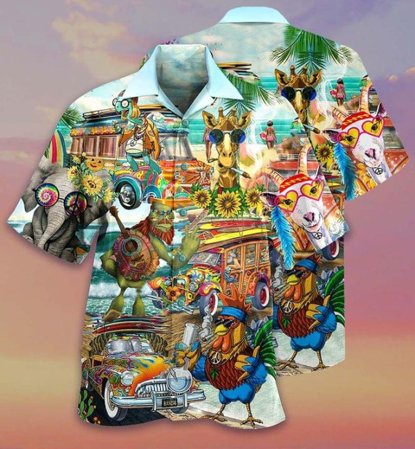 Animal Hippie Hawaiian Shirt Beachwear For Men Gifts For Young Adults