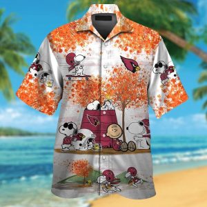 Arizona Cardinals Snoopy Autumn Short Sleeve Button Up Tropical Hawaiian Shirt