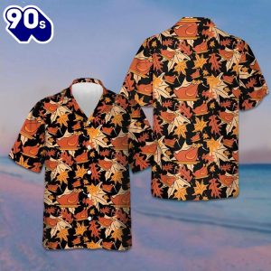 Autumnal Leaves With Turkey Meat Hawaiian Shirt 2023 Thanksgiving Button Up Shirt For Men