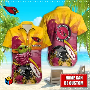 Baby Yoda Custom Name Arizona Cardinals NFL Aloha Hawaiian Shirt 2