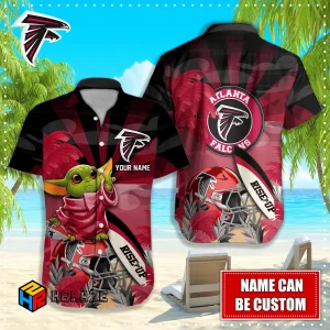 Baby Yoda Custom Name Atlanta Falcons NFL Aloha Hawaiian Shirt 2