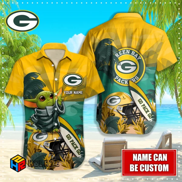 Baby Yoda Custom Name Green Bay Packers NFL Aloha Hawaiian Shirt 2