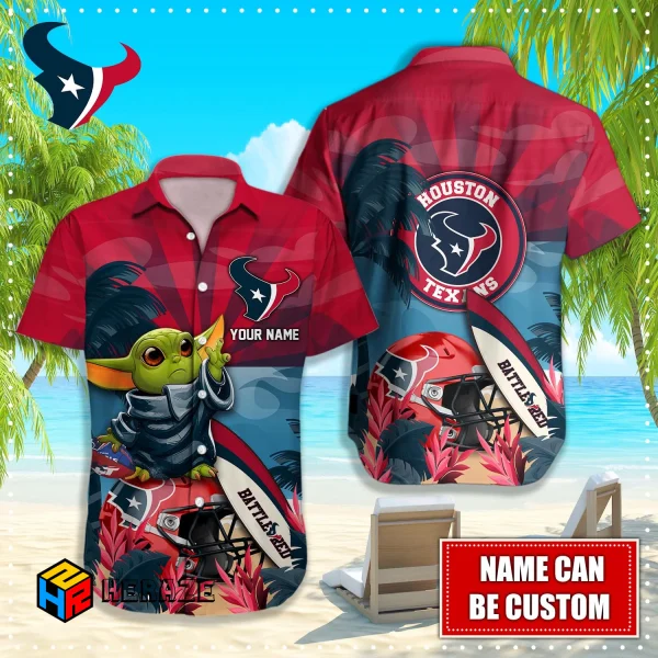 Baby Yoda Custom Name Houston Texans NFL Aloha Hawaiian Shirt 2