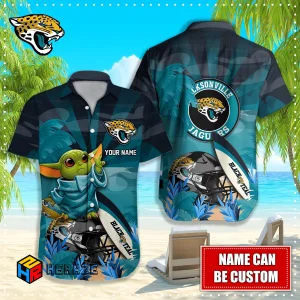 Baby Yoda Custom Name Jacksonville Jaguars NFL Aloha Hawaiian Shirt 2