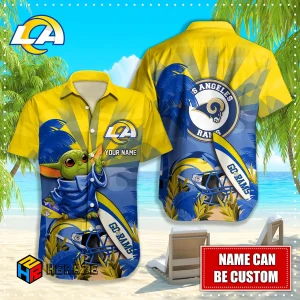 Baby Yoda Custom Name Los Angeles Rams NFL Aloha Hawaiian Shirt 2